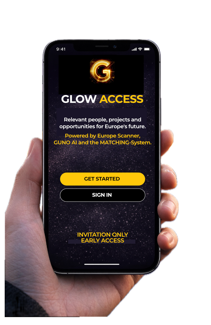 GLOW-APP-SCREEN-001-START-EN - MATCHING SYSTEM by Glow for Europe and Martin Bonner